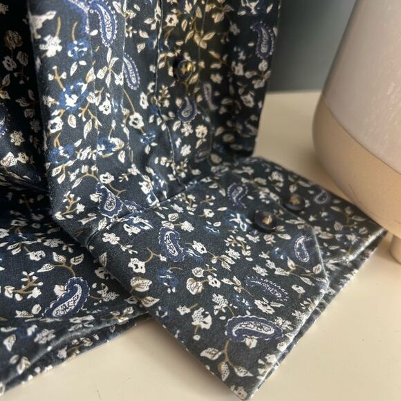 Men's Navy Floral Casual Button Down Shirt 43-17/34 - Picture 6 of 16